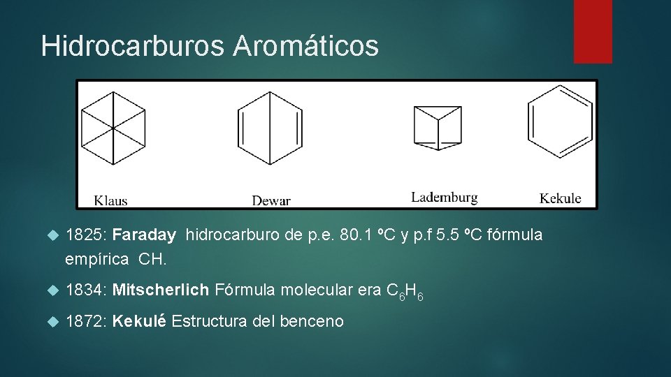 Hidrocarburos Aromáticos 1825: Faraday hidrocarburo de p. e. 80. 1 ºC y p. f