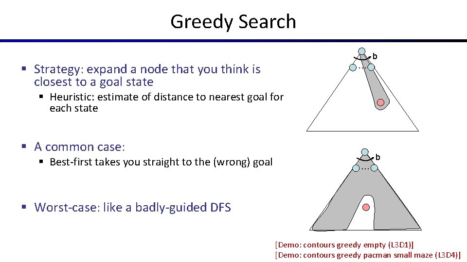 Greedy Search § Strategy: expand a node that you think is closest to a