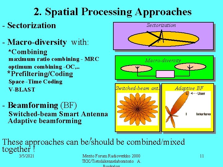 2. Spatial Processing Approaches - Sectorization - Macro-diversity with: *Combining maximum ratio combining -
