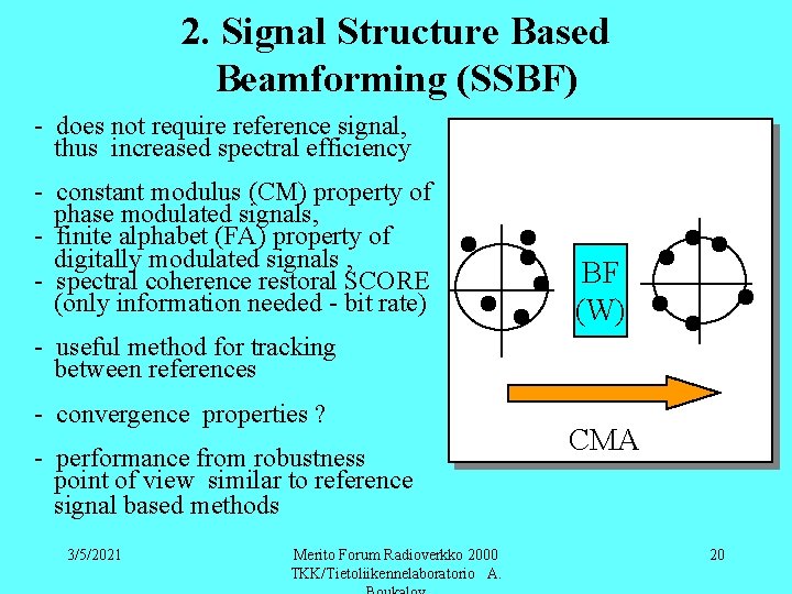 2. Signal Structure Based Beamforming (SSBF) - does not require reference signal, thus increased