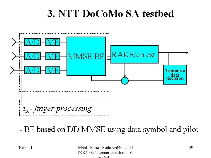 3. NTT Do. Co. Mo SA testbed A/D MF MMSE BF RAKE/ch. est. A/D