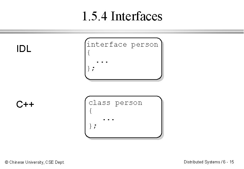 1. 5. 4 Interfaces IDL interface person {. . . }; C++ class person
