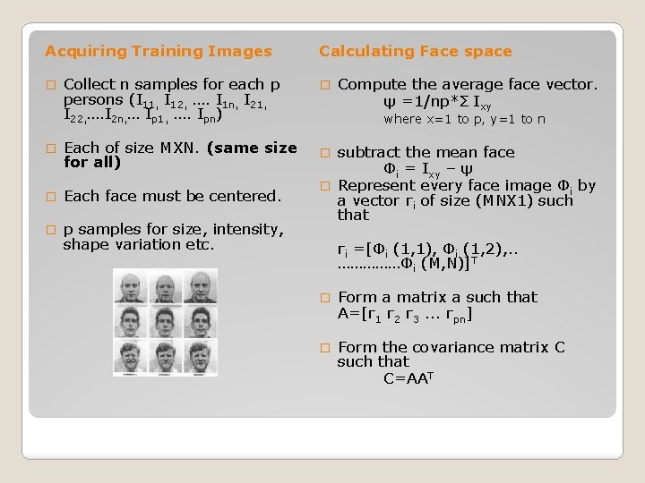 Acquiring Training Images � Collect n samples for each p persons (I 11, I