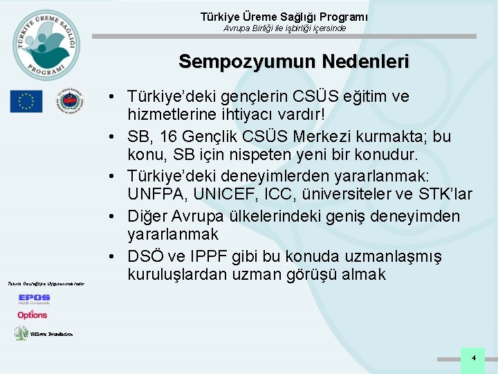Türkiye Üreme Sağlığı Programı Avrupa Birliği ile işbirliği içersinde Sempozyumun Nedenleri Teknik Desteğiyle Uygulanmaktadır