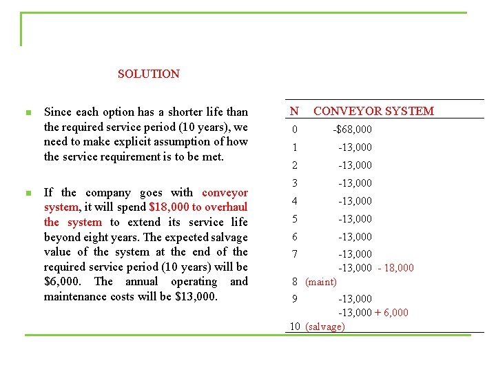 SOLUTION n n Since each option has a shorter life than the required service