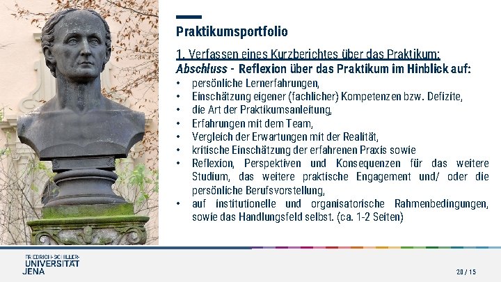 Praktikumsportfolio 1. Verfassen eines Kurzberichtes über das Praktikum: Abschluss - Reflexion über das Praktikum