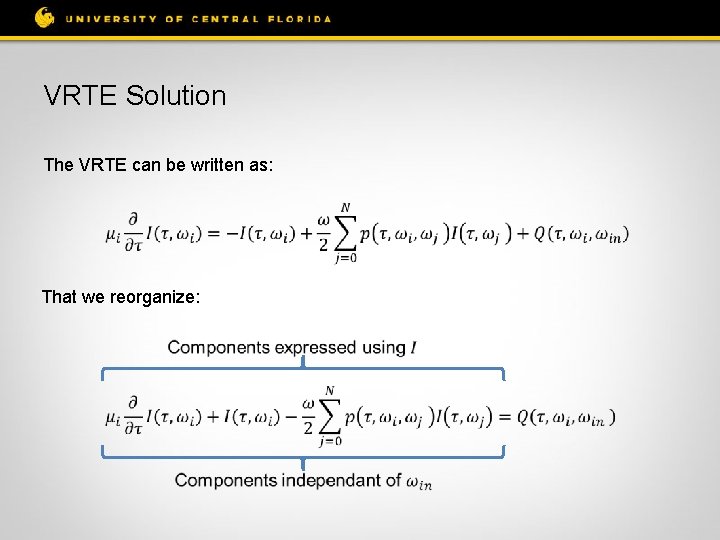 VRTE Solution The VRTE can be written as: That we reorganize: 