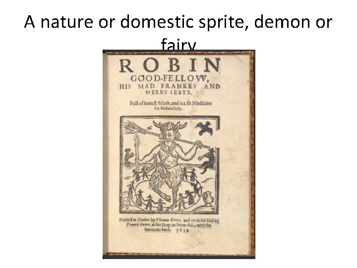 A nature or domestic sprite, demon or fairy 