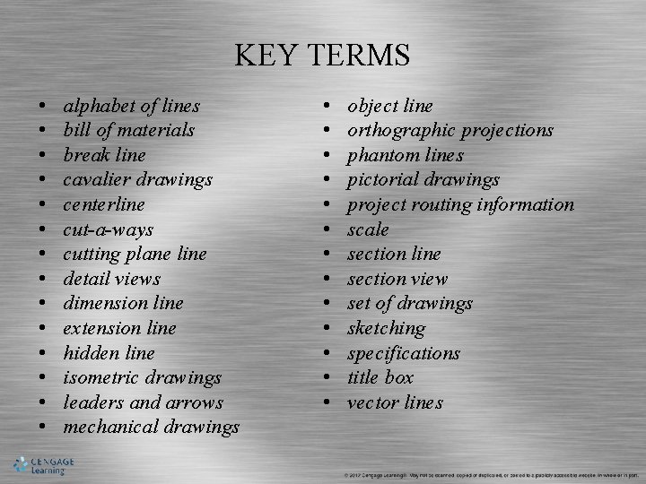 KEY TERMS • • • • alphabet of lines bill of materials break line