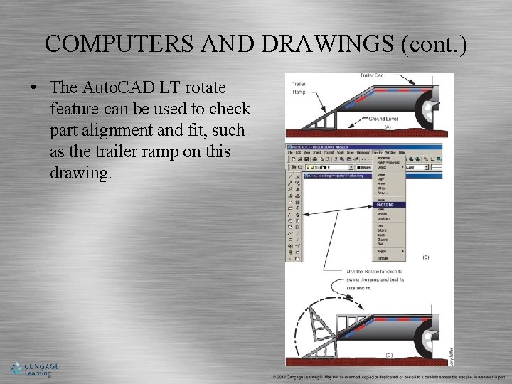 COMPUTERS AND DRAWINGS (cont. ) • The Auto. CAD LT rotate feature can be