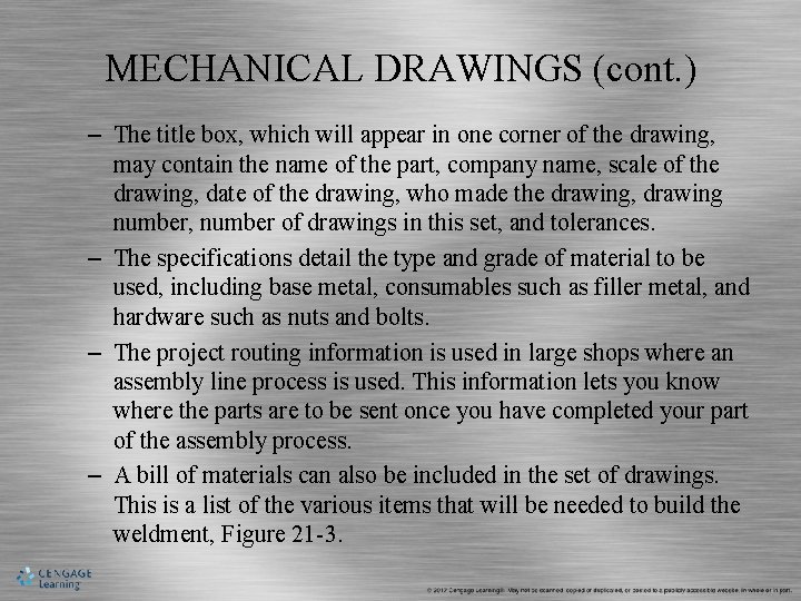 MECHANICAL DRAWINGS (cont. ) – The title box, which will appear in one corner