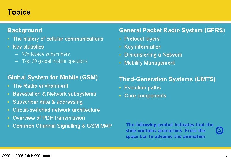 Topics Background General Packet Radio System (GPRS) • The history of cellular communications •