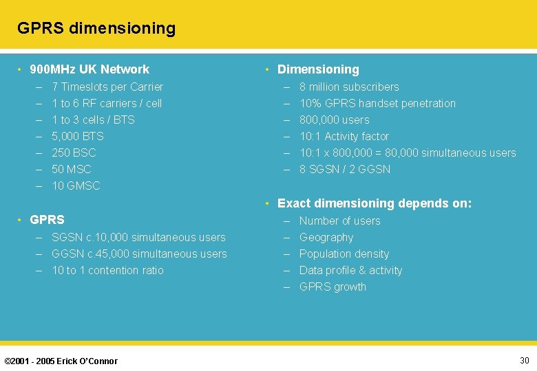 GPRS dimensioning • 900 MHz UK Network – – – – 7 Timeslots per