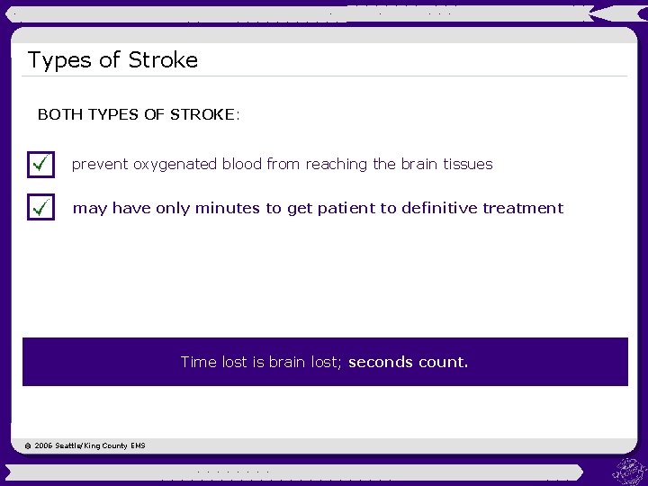 Types of Stroke BOTH TYPES OF STROKE: prevent oxygenated blood from reaching the brain