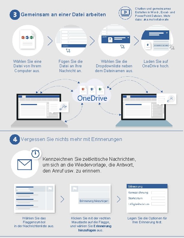 Chatten und gemeinsames Erstellen in Word-, Excel- und Power. Point-Dateien. Mehr dazu: aka. ms/collaborate