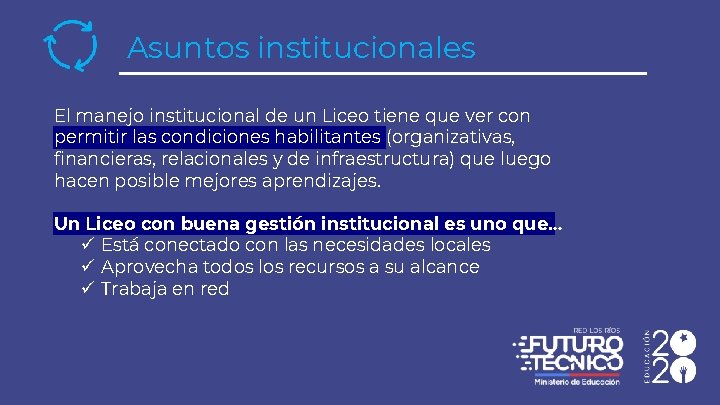 Asuntos institucionales El manejo institucional de un Liceo tiene que ver con permitir las