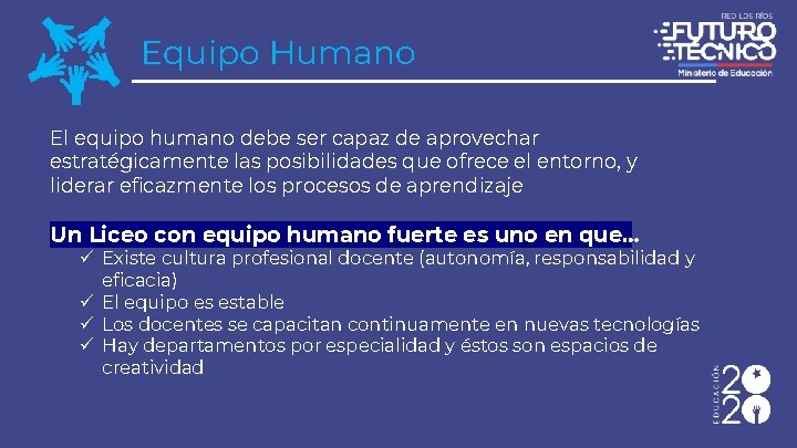 Equipo Humano El equipo humano debe ser capaz de aprovechar estratégicamente las posibilidades que