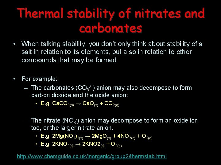 Thermal stability of nitrates and carbonates • When talking stability, you don’t only think Thermal stability of nitrates and carbonates • When talking stability, you don’t only think