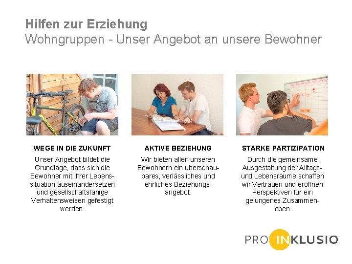 Hilfen zur Erziehung Wohngruppen - Unser Angebot an unsere Bewohner WEGE IN DIE ZUKUNFT