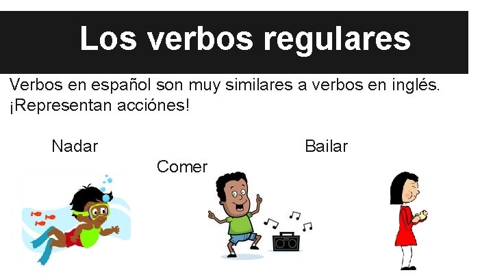 Los verbos regulares Verbos en español son muy similares a verbos en inglés. ¡Representan