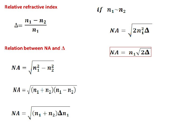 Relative refractive index Relation between NA and Δ 