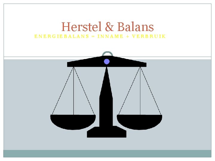 Herstel & Balans ENERGIEBALANS = INNAME + VERBRUIK 