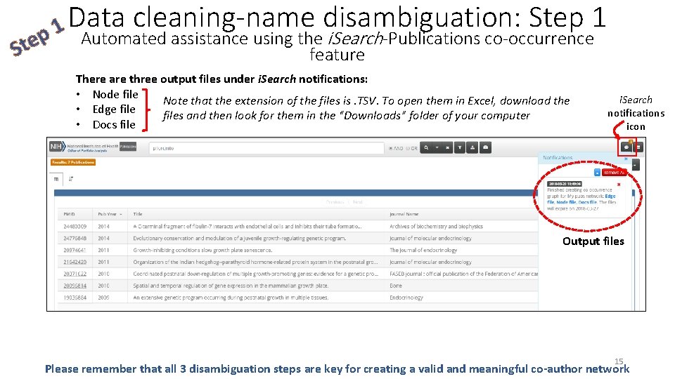 Ste Data cleaning-name disambiguation: Step 1 1 p Automated assistance using the i. Search-Publications