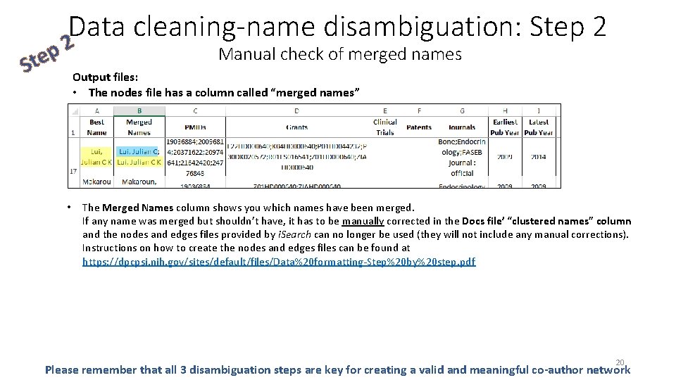 p e t S Data cleaning-name disambiguation: Step 2 2 Manual check of merged