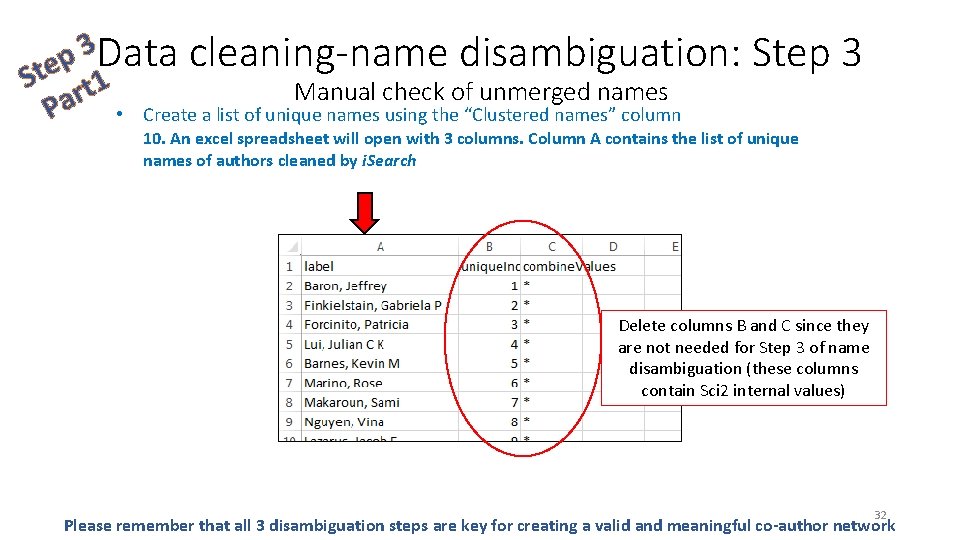 3 Data cleaning-name disambiguation: p Ste rt 1 Manual check of unmerged names a