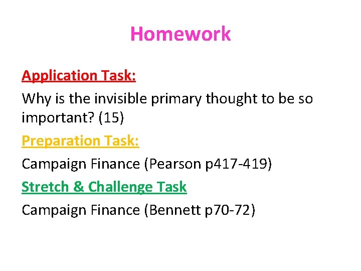 Homework Application Task: Why is the invisible primary thought to be so important? (15)
