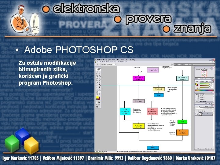  • Adobe PHOTOSHOP CS Za ostale modifikacije bitmapiranih slika, korišćen je grafički program