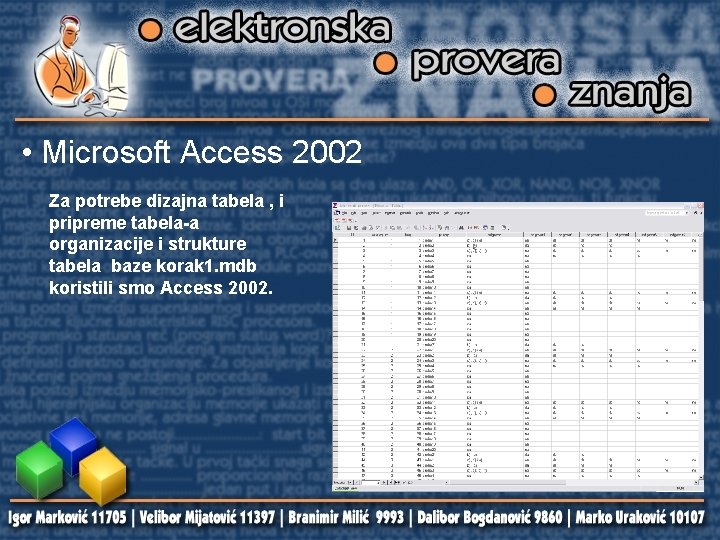  • Microsoft Access 2002 Za potrebe dizajna tabela , i pripreme tabela-a organizacije