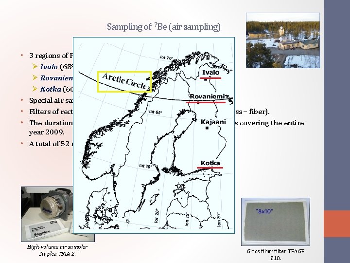 Sampling of 7 Be (air sampling) • 3 regions of Finland Ø Ivalo (68°