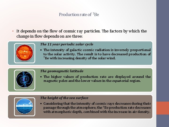 Production rate of 7 Be • It depends on the flow of cosmic ray