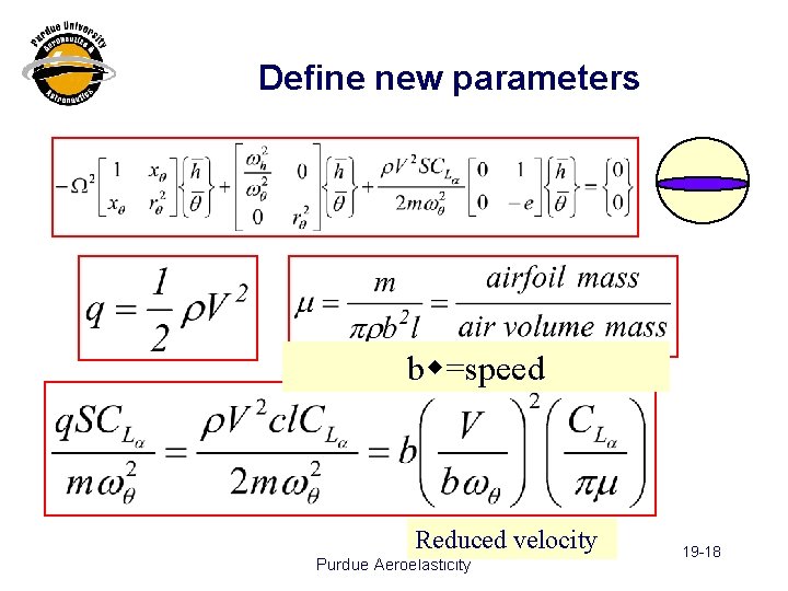 Define new parameters bw=speed Reduced velocity Purdue Aeroelasticity 19 -18 