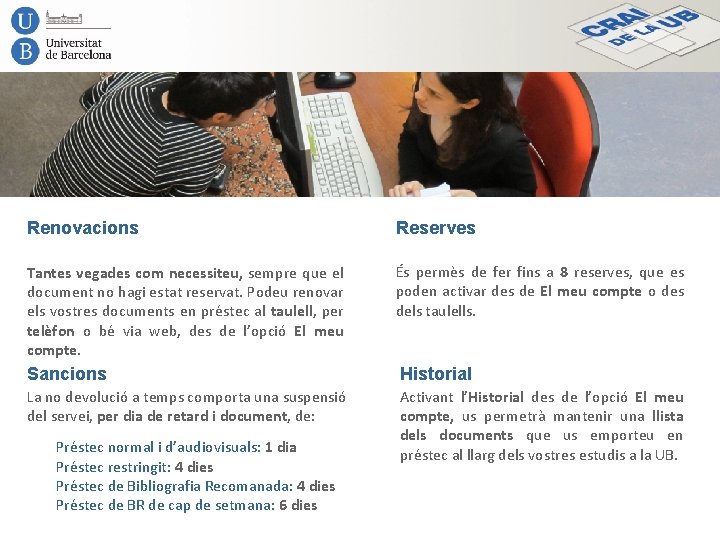 Renovacions Reserves Tantes vegades com necessiteu, sempre que el document no hagi estat reservat.