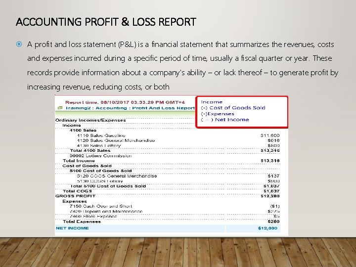 ACCOUNTING PROFIT & LOSS REPORT A profit and loss statement (P&L) is a financial
