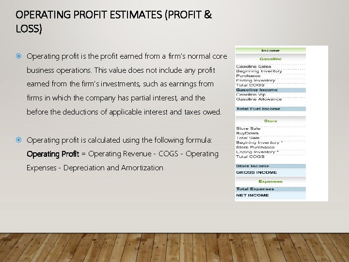 OPERATING PROFIT ESTIMATES (PROFIT & LOSS) Operating profit is the profit earned from a