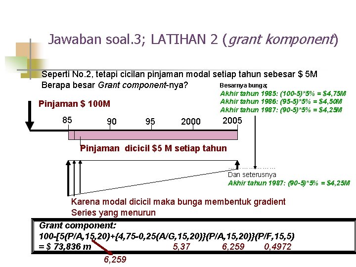 Jawaban soal. 3; LATIHAN 2 (grant komponent) Seperti No. 2, tetapi cicilan pinjaman modal