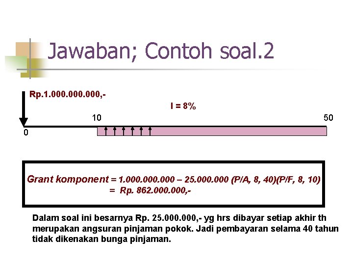 Jawaban; Contoh soal. 2 Rp. 1. 000, I = 8% 10 50 0 Grant