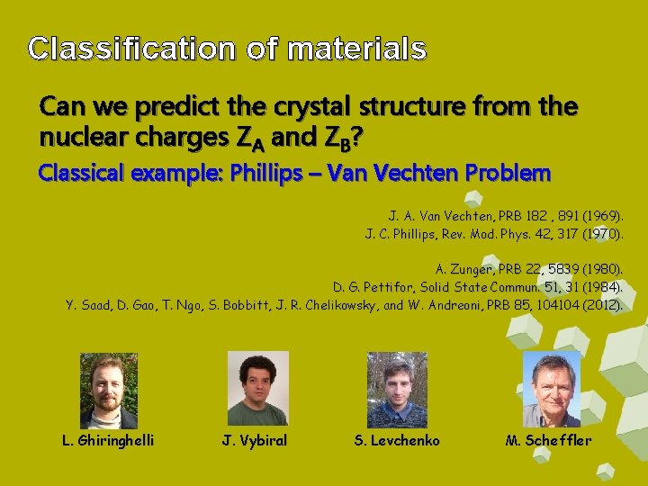 Classification of materials Can we predict the crystal structure from the nuclear charges ZA