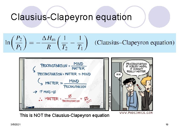 Clausius-Clapeyron equation This is NOT the Clausius-Clapeyron equation 3/5/2021 19 