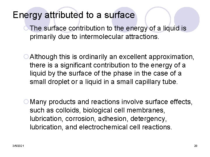Energy attributed to a surface ¡The surface contribution to the energy of a liquid
