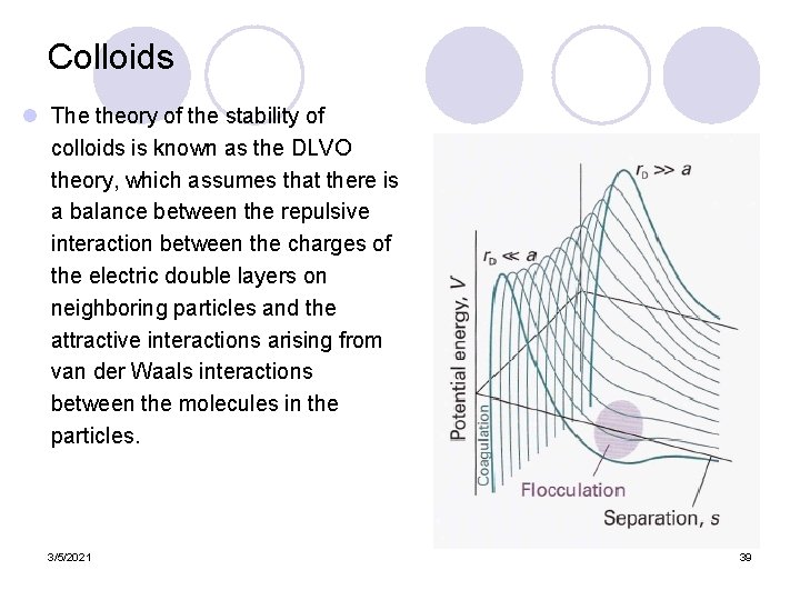 Colloids l The theory of the stability of colloids is known as the DLVO