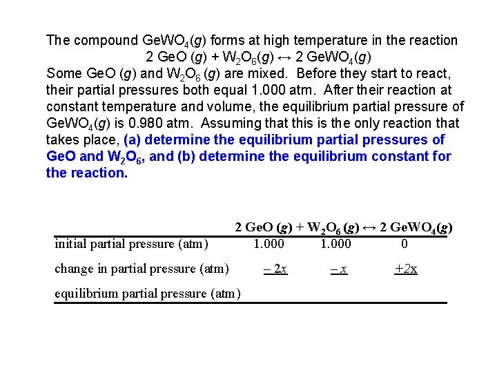 The compound Ge. WO 4(g) forms at high temperature in the reaction 2 Ge.