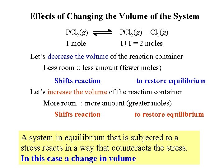 Effects of Changing the Volume of the System PCl 5(g) 1 mole PCl 3(g)