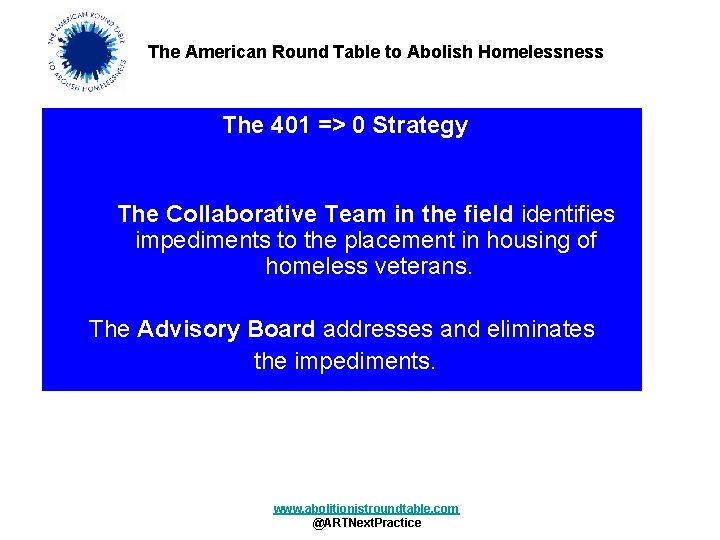 The American Round Table to Abolish Homelessness The 401 => 0 Strategy The Collaborative