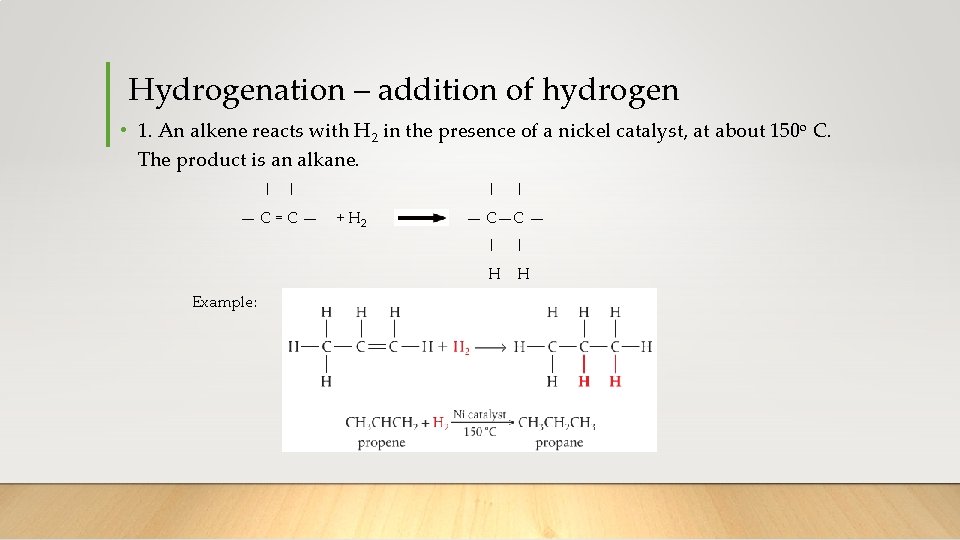 Hydrogenation – addition of hydrogen • 1. An alkene reacts with H 2 in