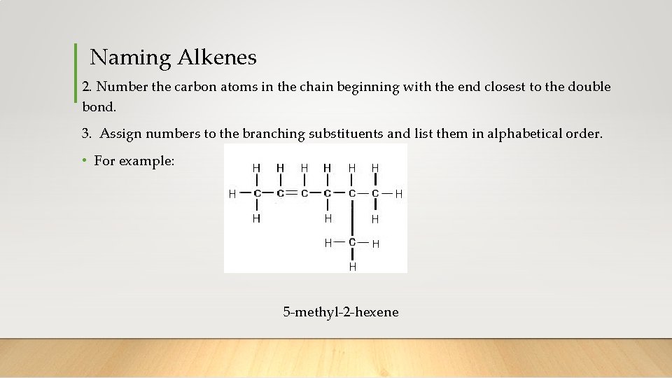 Naming Alkenes 2. Number the carbon atoms in the chain beginning with the end