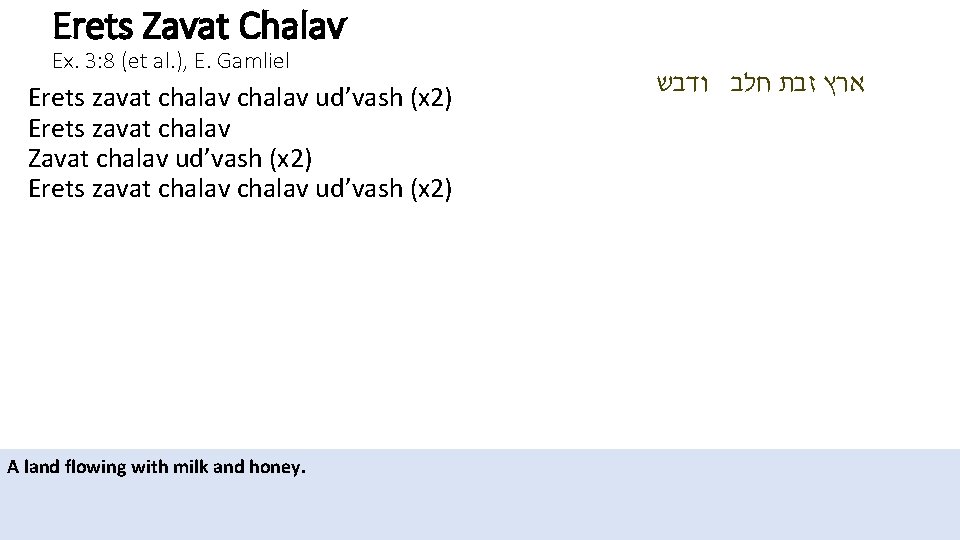 Erets Zavat Chalav Ex. 3: 8 (et al. ), E. Gamliel Erets zavat chalav